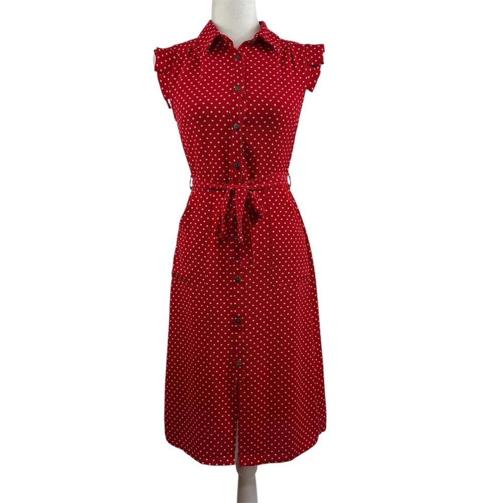Monteau Red Midi Dress with White Polka Dots